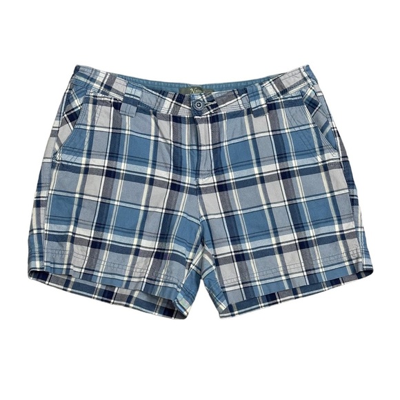 Women’s Natural Relflections 8 Medium Shorts Plaid Blue Chino Khakis 4 Pockets - Picture 3 of 8